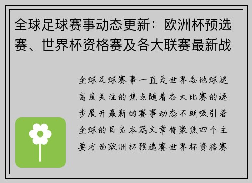 全球足球赛事动态更新：欧洲杯预选赛、世界杯资格赛及各大联赛最新战况速递